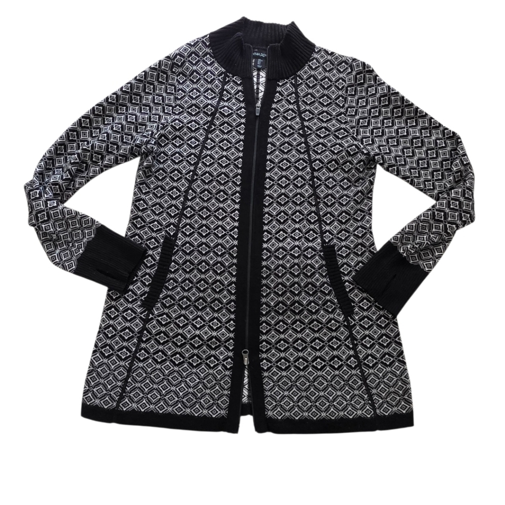 Cynthia Rowley Black and White Geometric Sweater Jacket